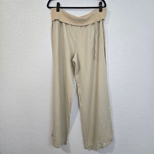 London Jean XL Beige Wide Leg Linen Blend Pants with Foldover Waistband
